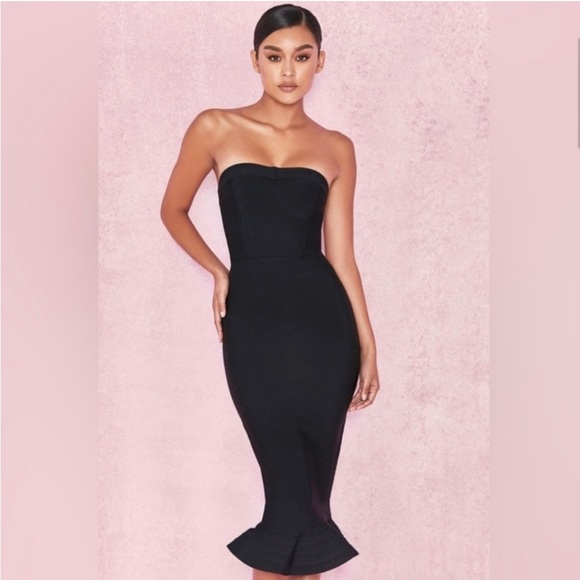 House of CB Dresses & Skirts - ❌SOLD House of CB Fabrizia Black Bandage Fluted Hem Strapless Dress Medium